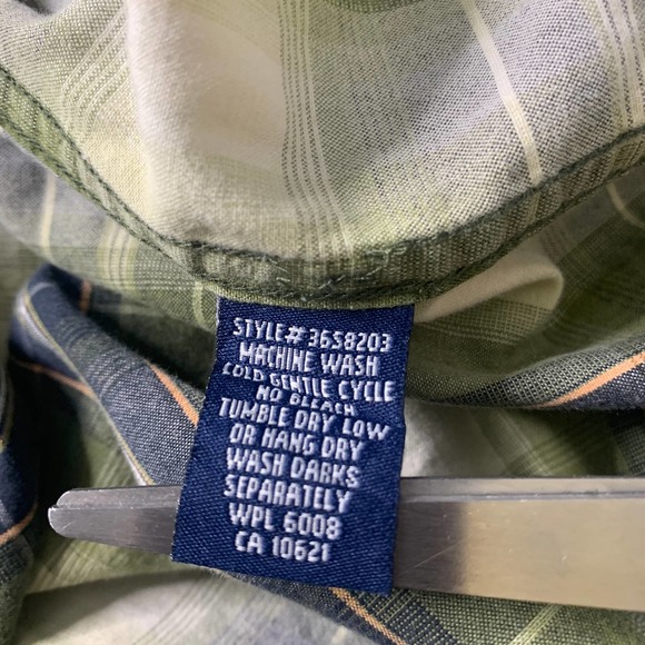 Panhandle‎ Slim Mens Shirt Size Medium Blue/Green Plaid Long Sleeves Snap Front - Picture 9 of 10